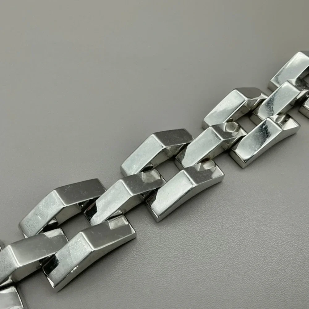 Bracelet Womesn Silver Tone Geometric Link Chunky Statement 7.5 Inch Jewelry
